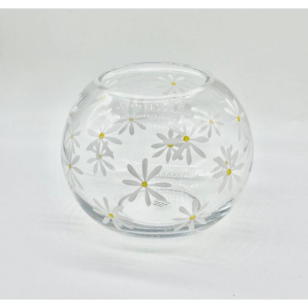 Vintage Teleflora Hand painted Daisy Glass Globe Vase